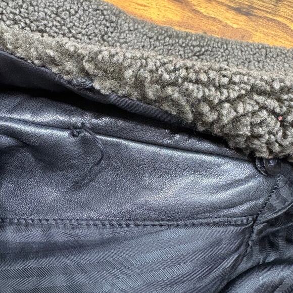 Express Size M Leather Coat Vintage Thinsulate Belted Removable Sherpa Collar - Picture 11 of 16